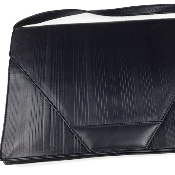 Gianni Versace Vintage Black Ribbed Leather Convertible Shoulder Bag - Picture 4 of 15